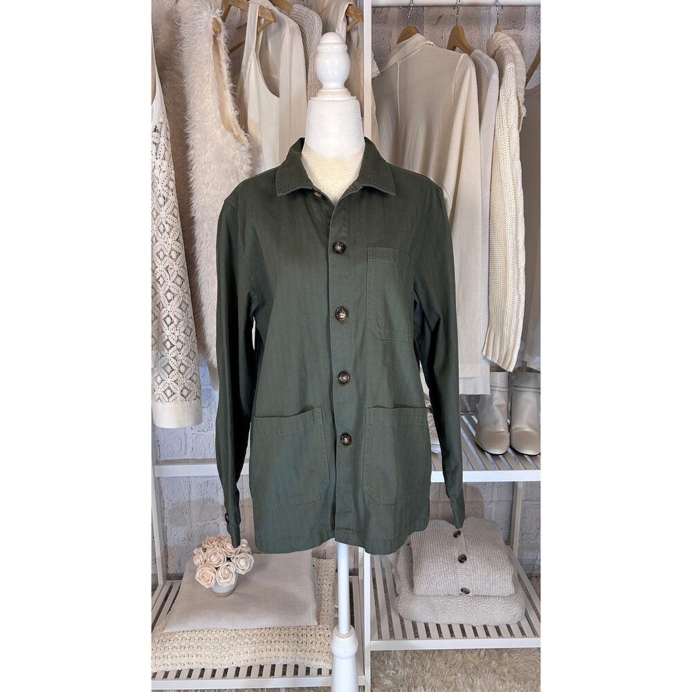 Route 66 Women's Size XL Olive Green Twill Utility Button Up Shirt #0093